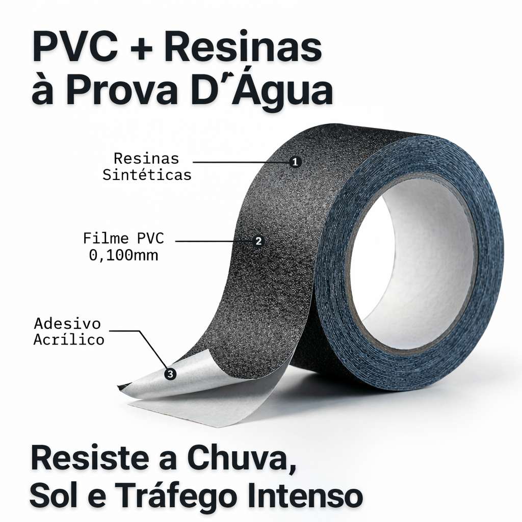 Fita Antiderrapante Preta Kit 2 Rolos 50mm 5m Escada Rampa Piscina Piso Antiderrapante 10 Metros — imagem 2 de 2