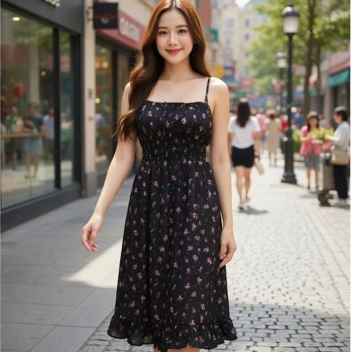 Vestido Curto Feminino Floral Crepinho Com Forro Alça Ajustável elastico na cintura em Oferta na Shopee