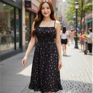 Vestido Curto Feminino Floral Crepinho Com Forro Alça Ajustável elastico na cintura em Oferta na Shopee