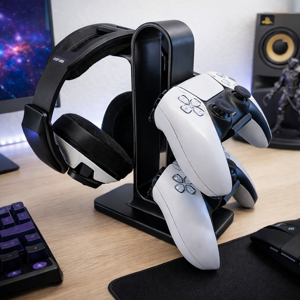 Suporte Para 2 Controle Playstation Xbox Videogame e  Fone De Ouvido Headset