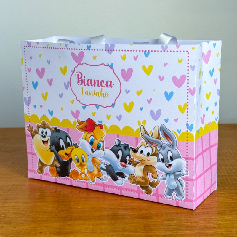 Kit lembrancinhas Festa Infantil Sacolinhas Personalizadas baby looney tunes rosa Papelaria personalizada
