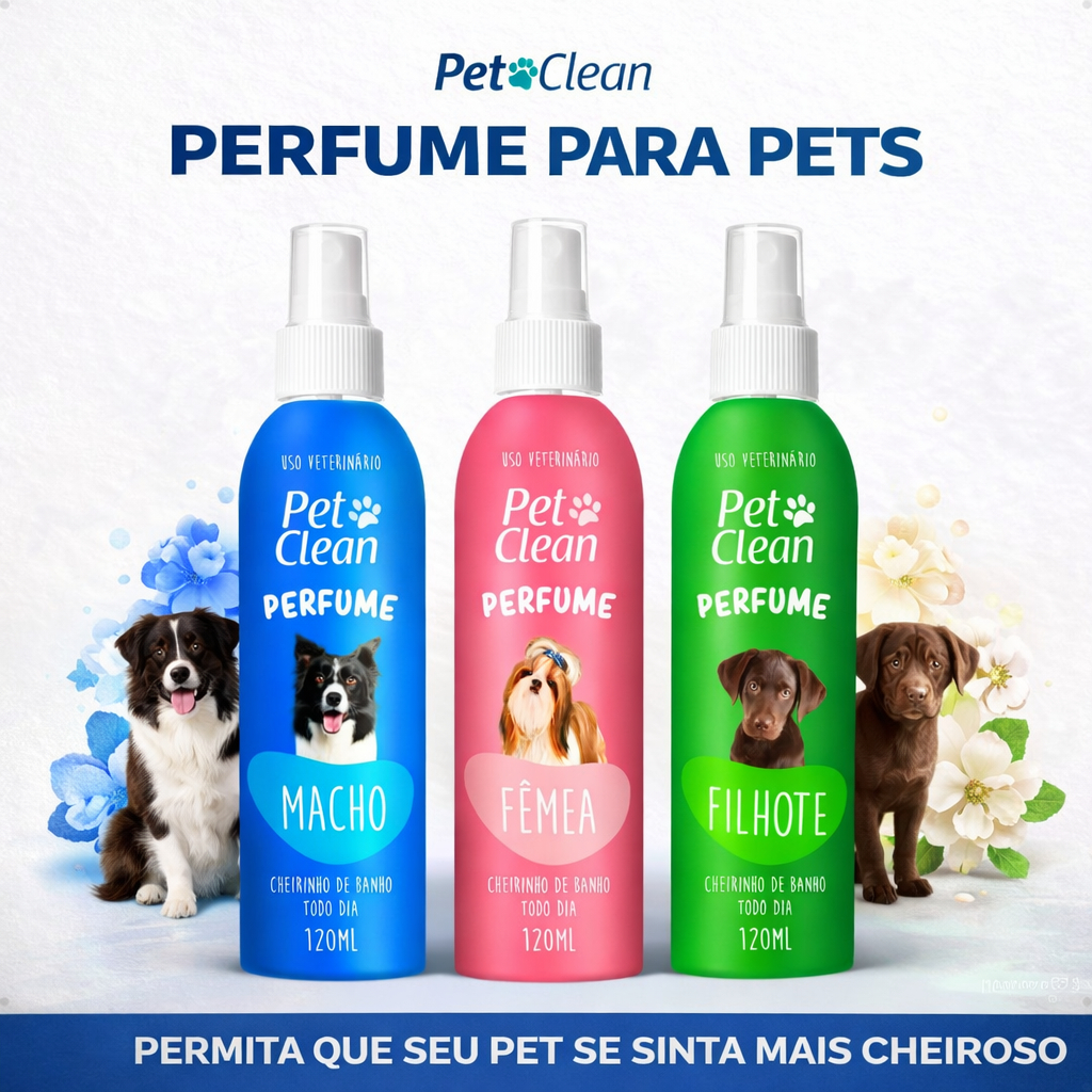 Perfume Cheirinho de Banho p/ Pets Macho Fêmea ou Filhotes 120ml