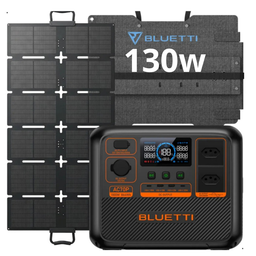 Kit Estação Energia Gerador Bluetti Ac70p1000w 864wh + Painel de Carregamento Solar 130w Original
