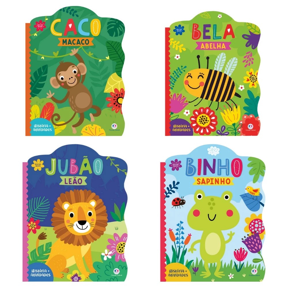 Kit 4 Livros Infantis Bela Abelha, Binho Sapinho,caco Macaco