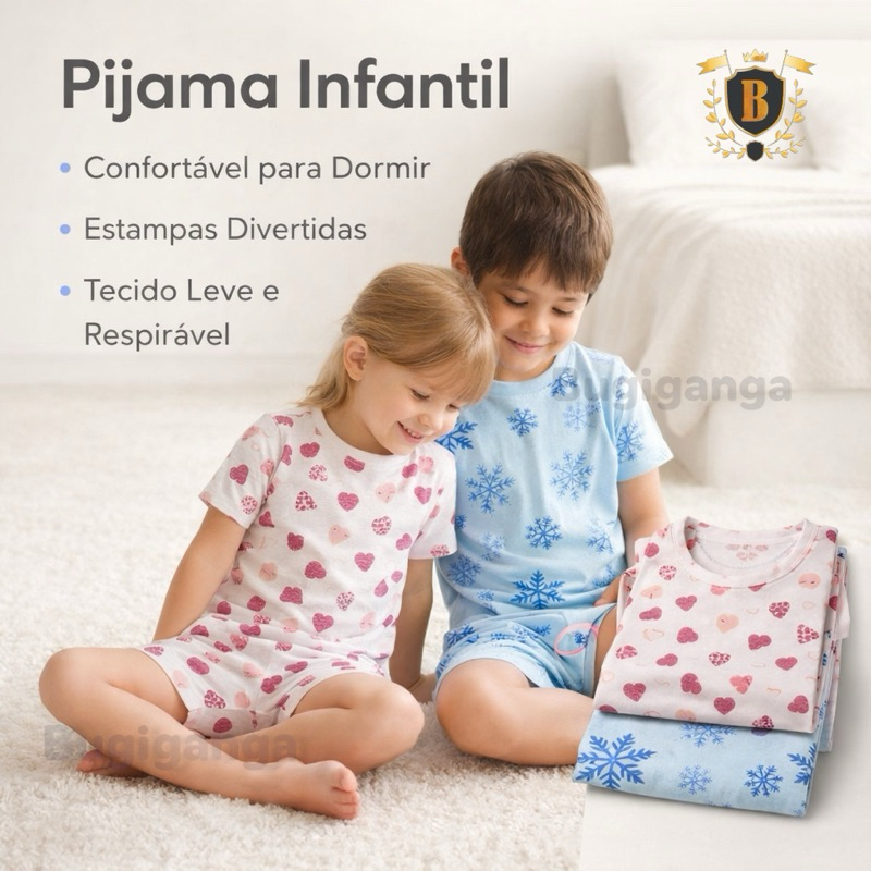 Pijama Infantil 100% Algodão 02 ao 10 Short e Manga Curta Confortável Estampas Divertidas