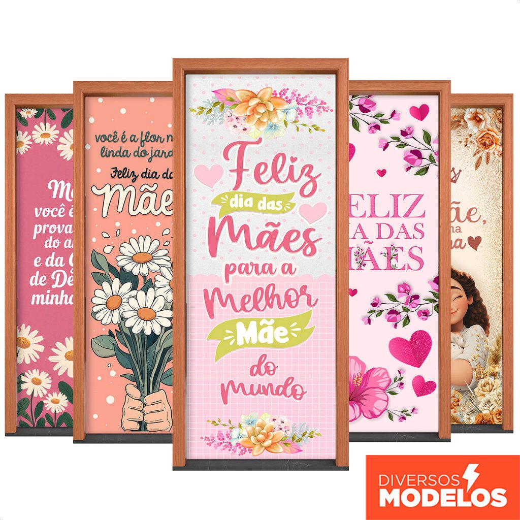Capa de Porta Decoração Dia das Mães 0,80x2,10m Veste Porta Fácil Com Elástico Em Tecido