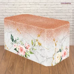 Capa Forro de Mesa Festa Flores Mármore Decoração de Mesa Em Tecido Veste Fácil Sublimado