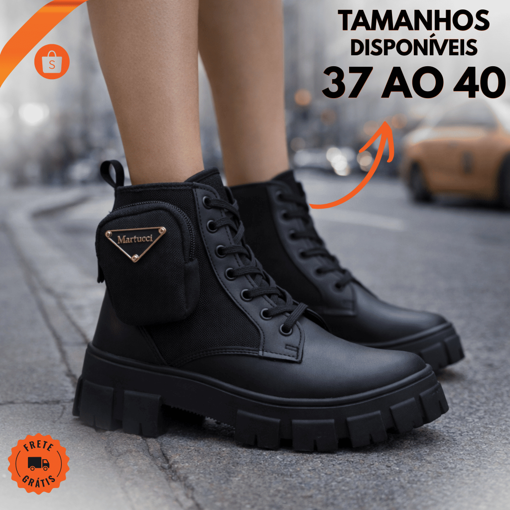 Bota Coturno Feminino Tratorado Plataforma Cano Curto com Bolso Lateral Estilo Urbano