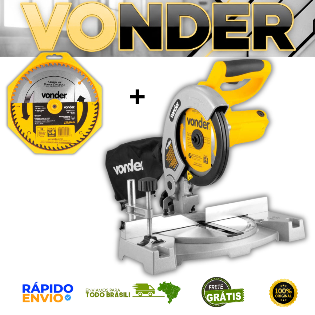 Serra De Esquadrejamento Vonder 850w 185mm SEV857 + Disco Aluminio Cor Amarelo Frequência 50/60 220v