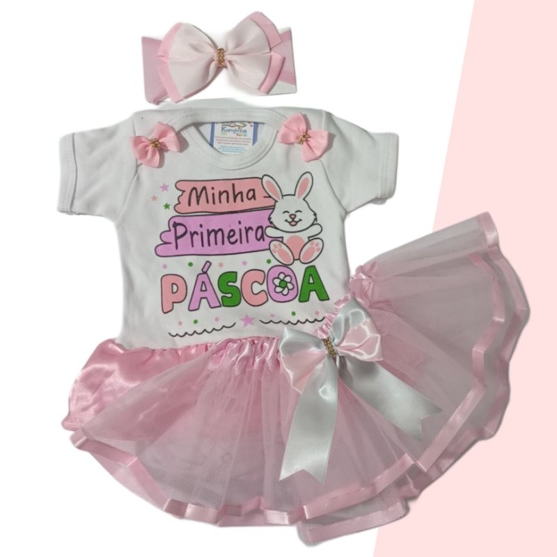 Body Temático Bebê Minha Primeira Páscoa Menina Coelhinho Fantasia Mesversário Ítens Opcionais em Oferta na Shopee