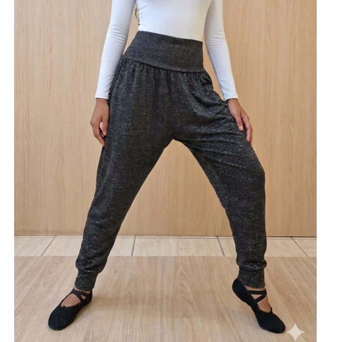 Calça Saruel Preta Lurex - Pronta Entrega Dança Profética
