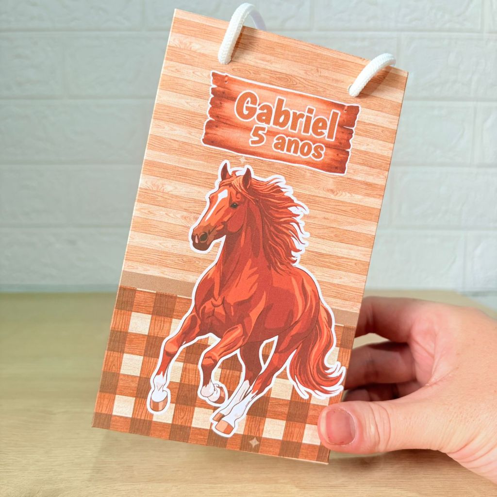 Sacolinha Personalizada Cavalo Coutry cowboy Fazendinha PEGUE E MONTE - Sacolinha Personalizada Suspresa - Lembrancinhas