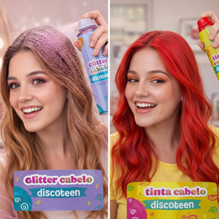 Spray Colorido para Cabelo + Glitter Discoteen Temporário |  Festa kit Cores Aleatórias