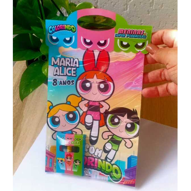 Kit de Colorir Lembrancinha Personalizada FESTA - Livro + Mini Giz - SUPER PODEROSAS / livrinhos de colorir Revistinha