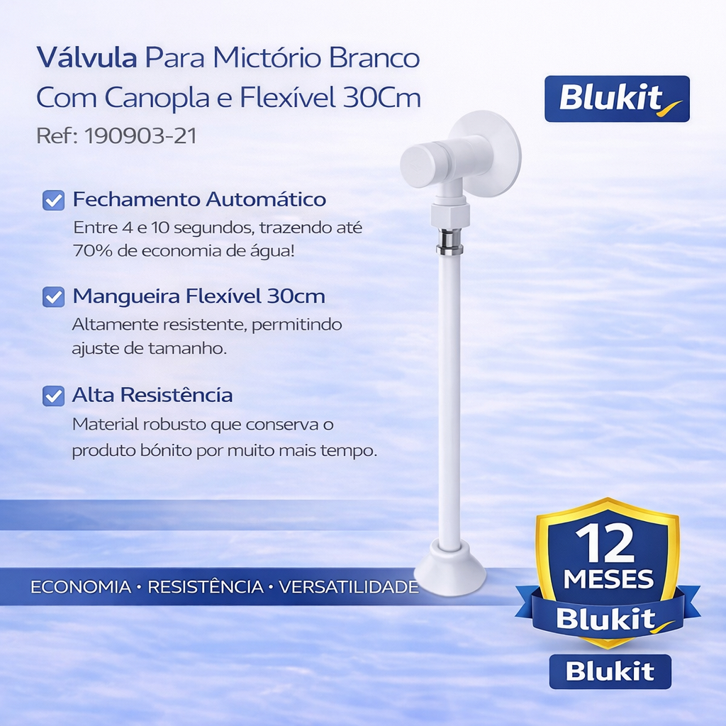 Válvula Para Mictório Branco Com Canopla E Flexível 30Cm Blukit