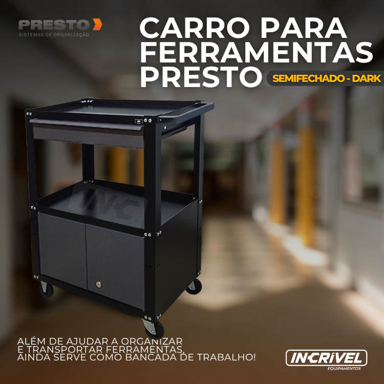 Carrinho Ferramentas Semi Fechado Organizador Oficina Mecânica Profissional Resistente Multiuso