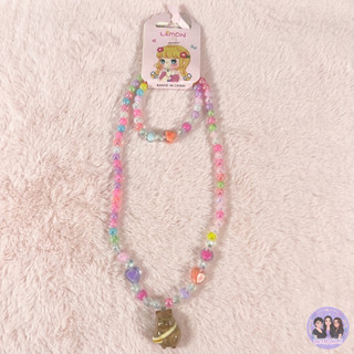Kit Colar Kids e Pulseira Artesanal Miçangas Colar Com Perolas Transparentes Rosa Colar Infantil Pulseira Infantil