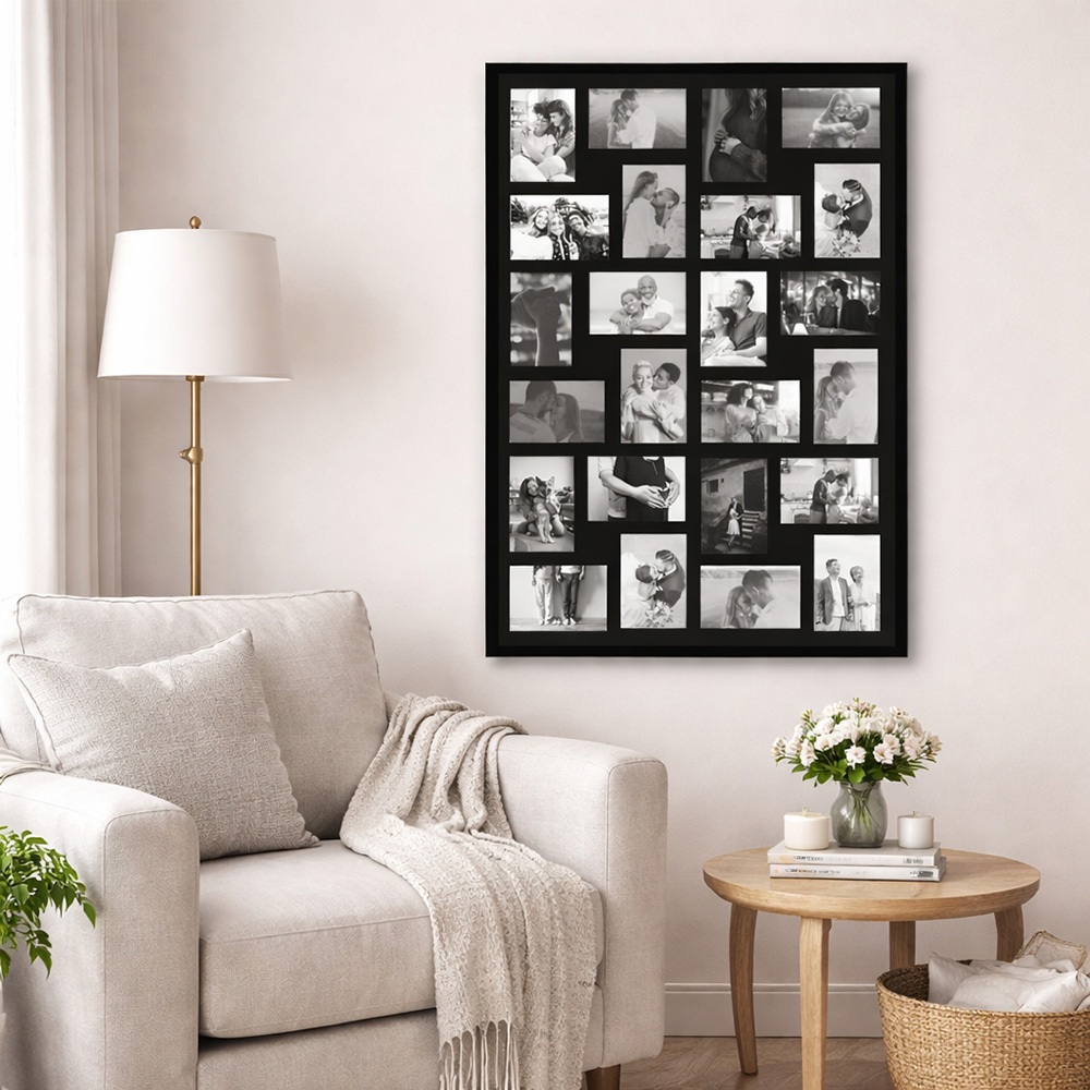Porta Retrato Multifotos 24 Fotos 10x15cm Com Vidro Grande Decorativo Parede Sala Quarto