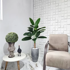 Planta Artificial Bananeira Vaso Mármore Banana Pacová Pedra