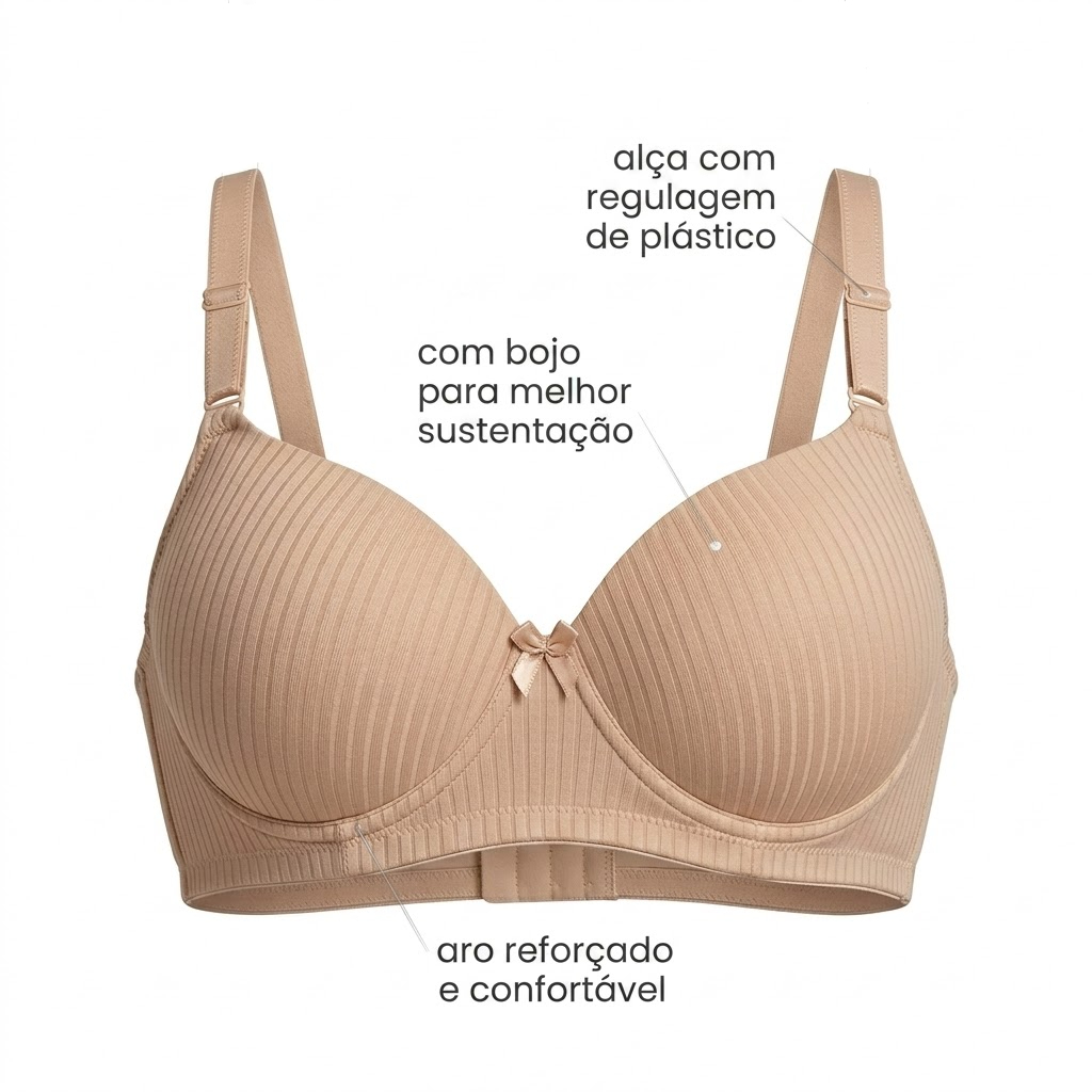 Kit 3 ou 2 Sutiã Plus Size com Bojo e Aro Reforçado Canelado Alça Regulável Confortável Sustentação — imagem 2 de 2