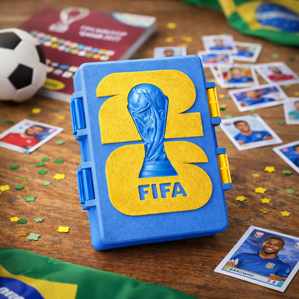 Caixa Porta Figurinhas Copa do Mundo 2026 Estojo Premium Organizadora Futebol Cards Organizador
