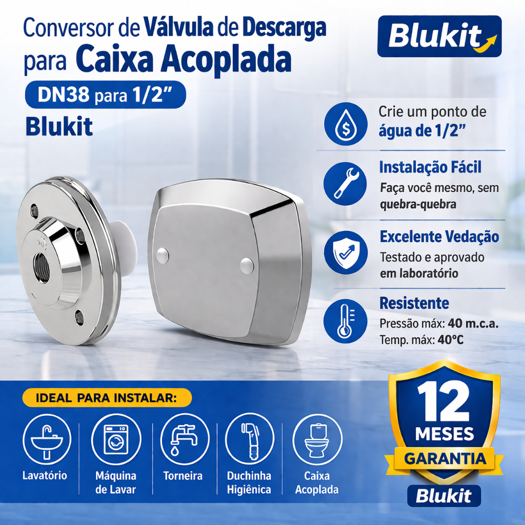 Conversor Válvula Descarga P/ Caixa Acoplada Blukit Cromado