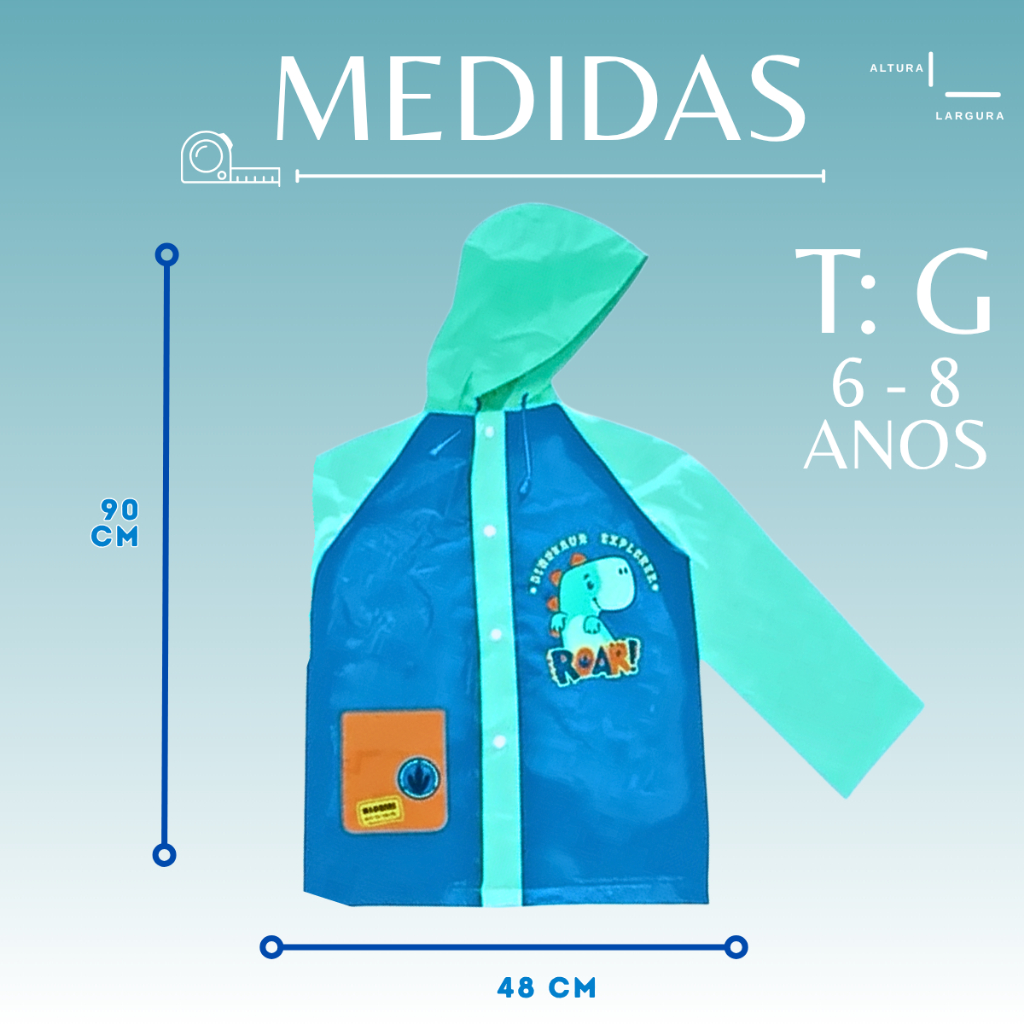 Capa de Chuva Infantil com Capuz Estampada Dinossauro Impermeável Azul e Verde Kids — imagem 2 de 2