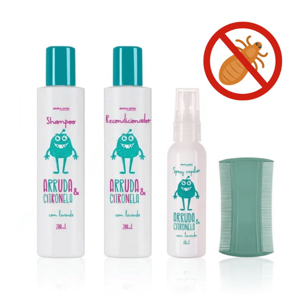 Kit C/ Até 4 Itens Mata Piolho Arruda Citronela Shampoo/ Recondicionador/ Spray/ Pente Fino