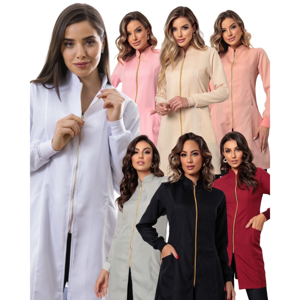 Jaleco Feminino Zíper Oxford Nice Várias Cores Gardenia Jalecos