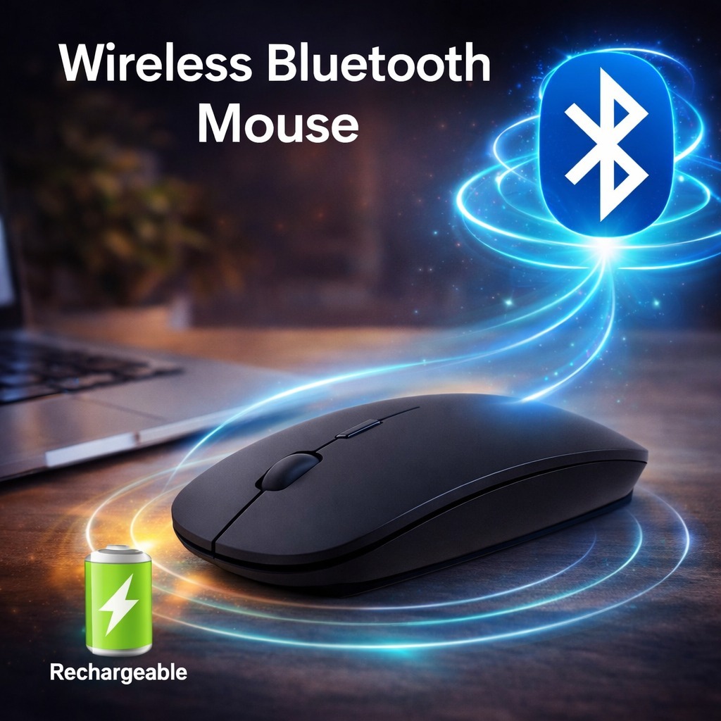 Mouse Sem Fio Bluetooth 5.1/USB2.4GHz Recarregável 1600 DPI Silencioso Ergonômico para Notebook e PC