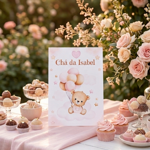 Plaquinha De Mesa Agradecimento Chá de Bebê menina Personalizada Ursinho  Display Enfeite Convidados Decoração