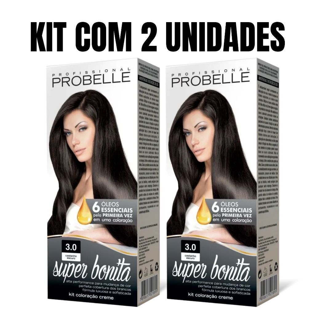 Kit 2 Tintas Super Bonita 50g 3.0 Castanho Escuro - Probelle Coloração