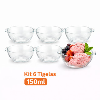 Jogo 6 Tigelas de Vidro 150ml Sobremesa Sorvete Mousse Gelatina Kit Bowls Resistentes Premium