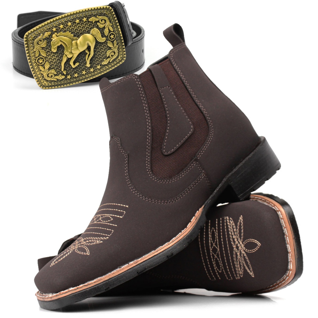 Botina Country Masculina – Bico Quadrado, Bordado Estilo Western  | Texana Masculina