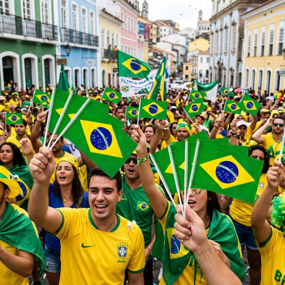 Kit 10, 12, 24, 36, 48 Ou 60 Bandeirinhas De Mão C/ Haste Mini Bandeira Brasil Enfeite Decoração Copa Do Mundo