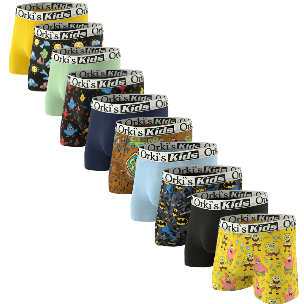 Kit de 10 Cuecas Boxer  Criança Infantil Estampadas/ Lisas em Oferta na Shopee