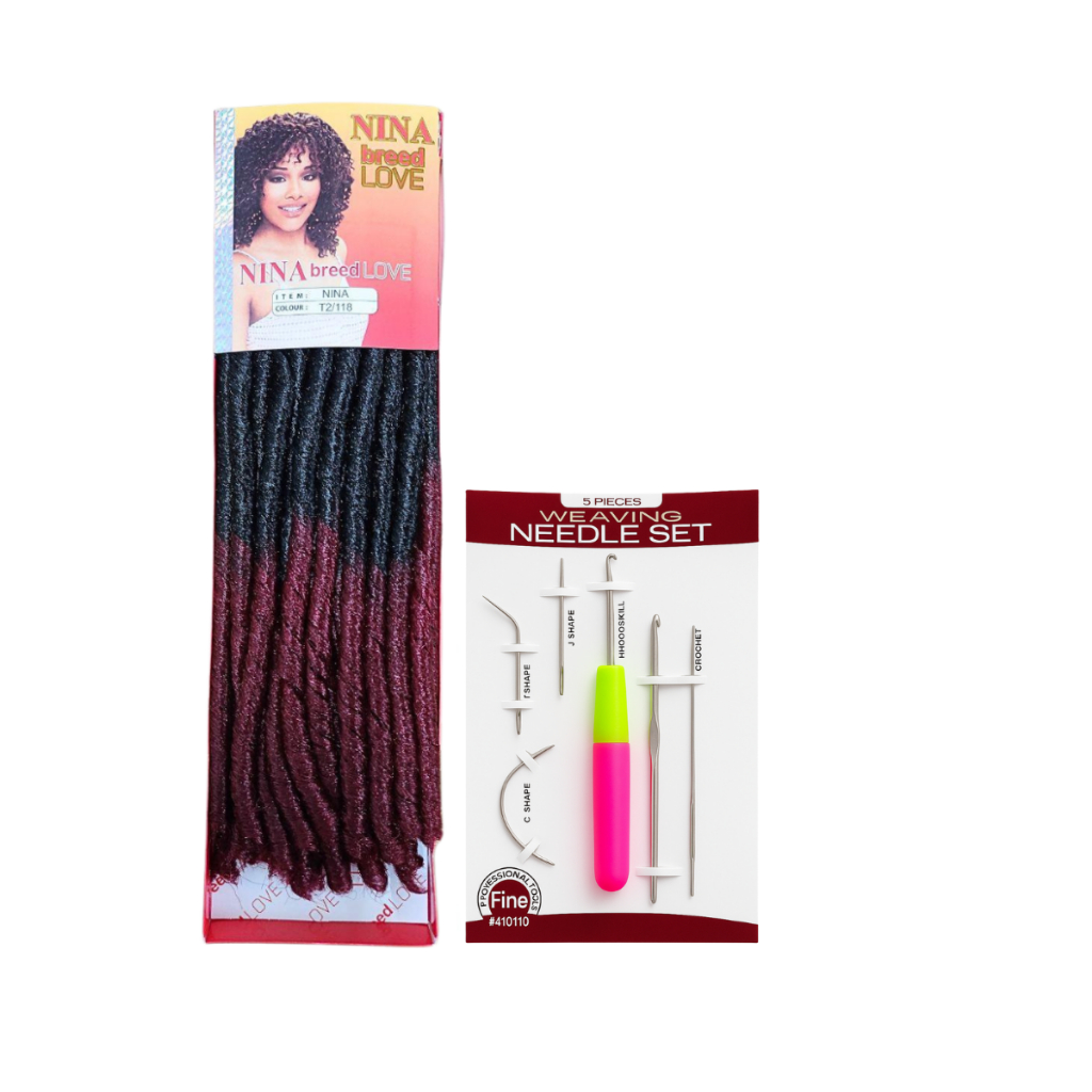 Kit 2 Cabelo Nina Soft Dread 72 Gramas Crochet Braids Cacheado Volumoso Natural Entrelace + Kit 5 Agulha Crochet