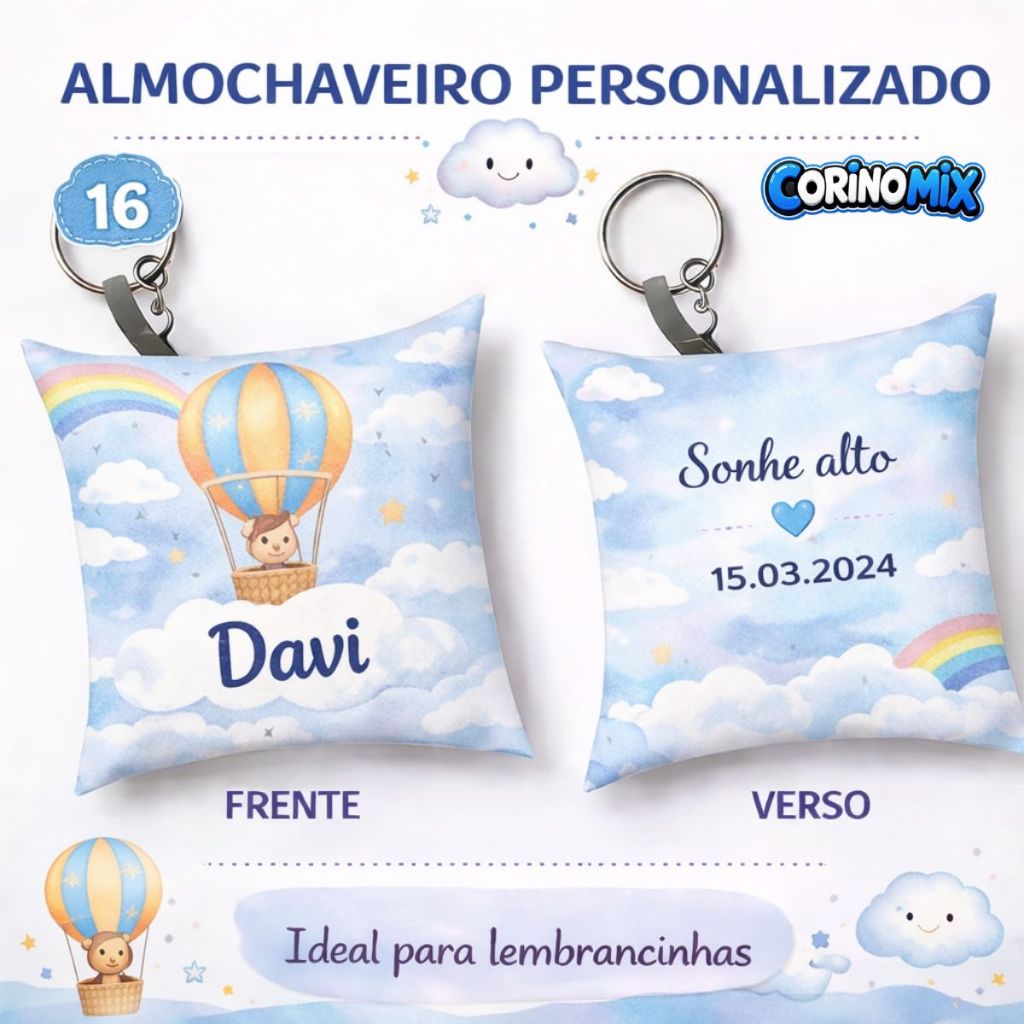 Almochaveiro Balão Céu Personalizado Nome Lembrancinha Bebê Maternidade Nascimento