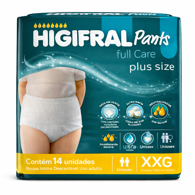 Fralda Geriátrica Pôs Parto 14 un Higifral Roupa Intima com Alta Absorção Plus Size