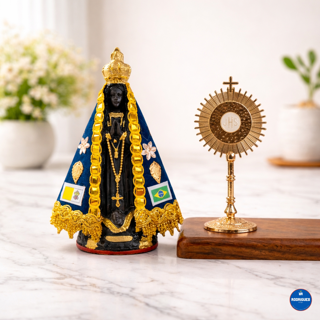 Kit Nossa Senhora Aparecida 13,5cm + Ostensório 10cm Presente Religioso Premium