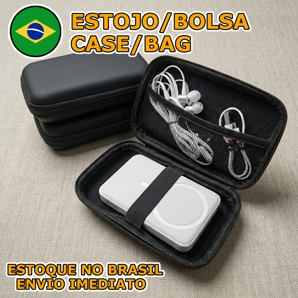 Estojo Organizador para Acessórios – Proteção Portátil para Fones, Cabos, Power Bank e Eletrônicos