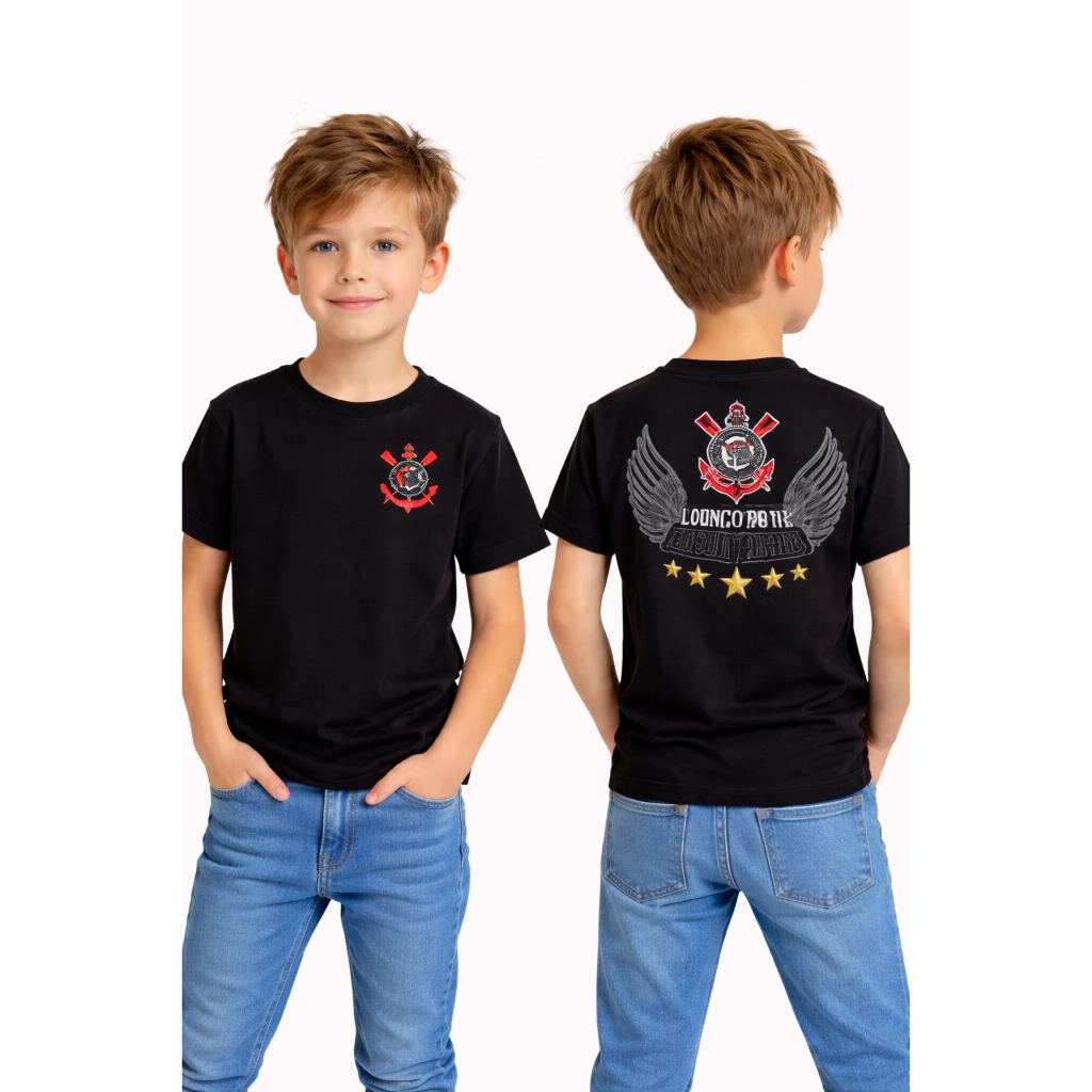 Camisa Time Infantil Louco Por Ti Corinthians Estampa Frente e Costas Torcedor Camiseta Algodão Envio Imediato