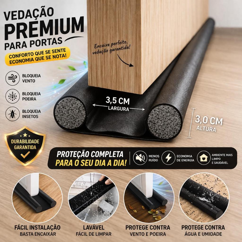 Kit 2 Protetor de Porta Impermeavel Veda Porta Proteçao Dupla Ajuste 80cm