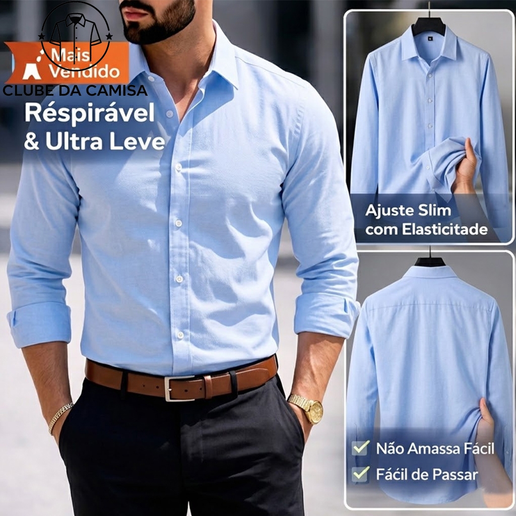Camisa social de 100%microfibra, sem amassados, ideal para o dia a dia, estilo cavalheiresco, cor sólida, básica, resist em Oferta na Shopee