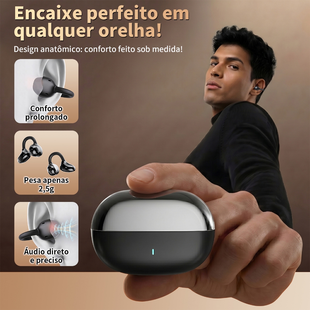 Fone de Ouvido Esportivo Sem Fio Bluetooth Com Microfone IPX5 À Prova D'Água Gancho Alta Fidelidade Estéreo