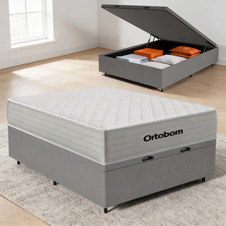 Cama Box Baú com Colchão de Molas Ensacadas Ortobom One Face Plenno Superpocket Casal 138cm