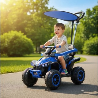 Motoca De Passeio Infantil C/ Empurrador + Motor Elétrico 6v + Protetor Solar + Banco de Couro