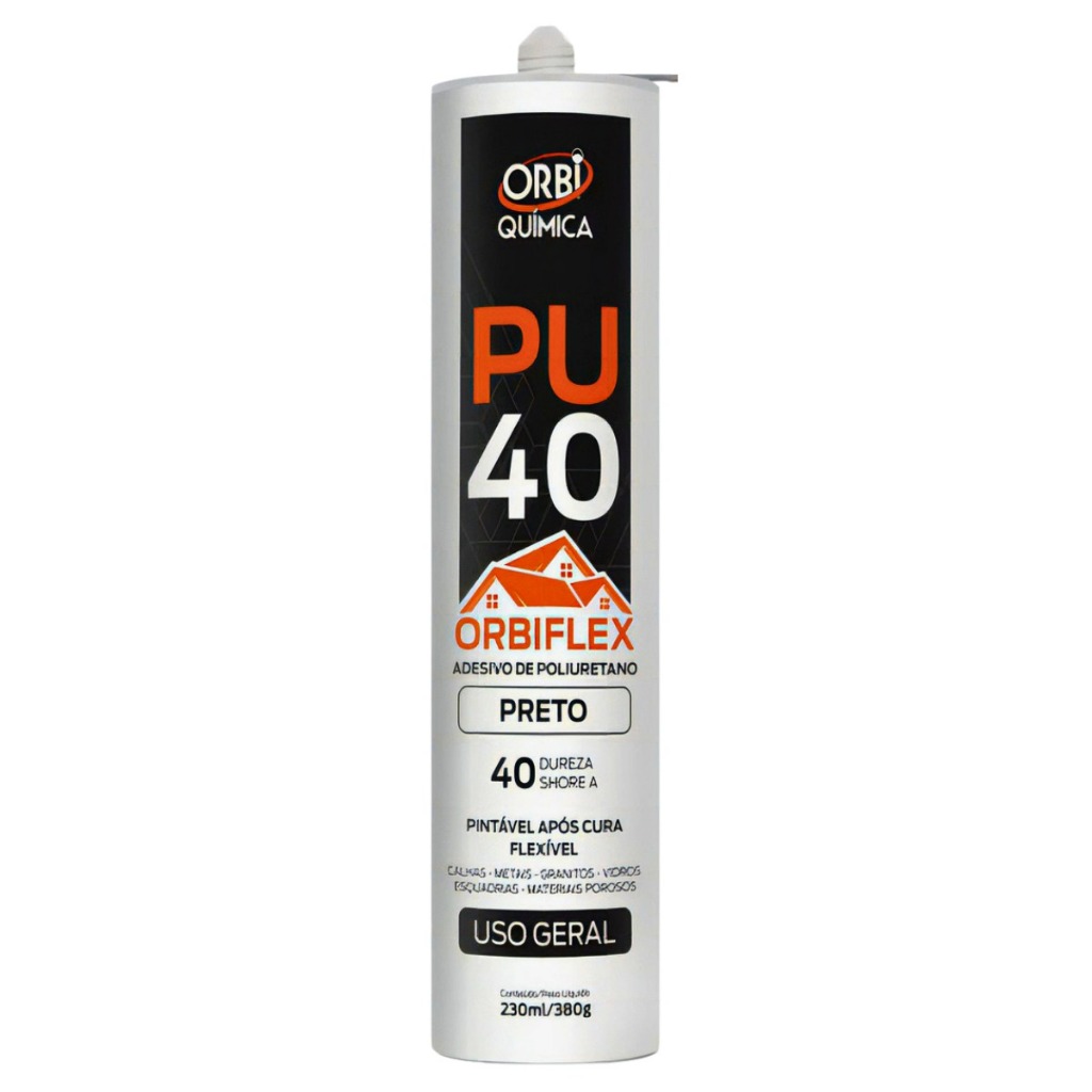 Selante PU40 Preta ORBI Química Cola Poliuretano 360g Alta Resistência Veda Calha Cuba Vidro Mármore