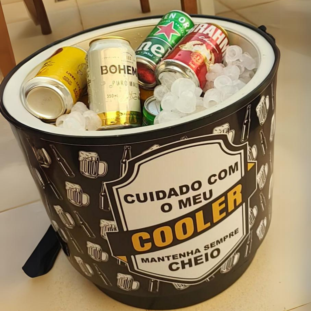Cooler Térmico Redondo Com Alça Reforçada Caixa Para Bebidas Latas e Garrafas Festa Piscina Praia