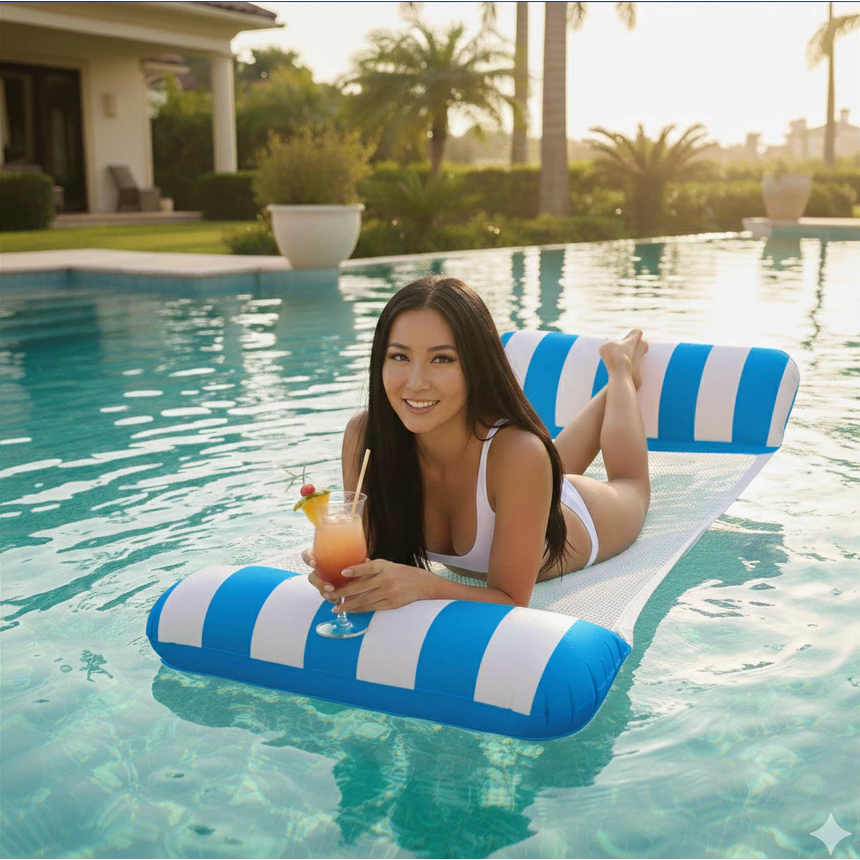 Boia Rede Piscina Cama Flutuante Reclinável Inflável Adulto e Infantil Espreguiçadeira Brozeamento — imagem 2 de 2